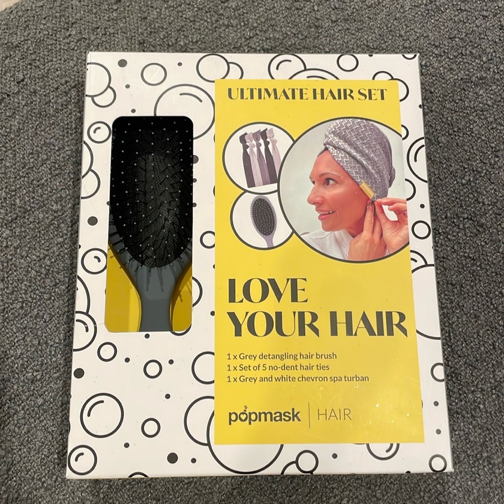 Popmask Ultimate Hair Set w/Detangling Hair Brush, 5 Hair Ties & Spa Turban